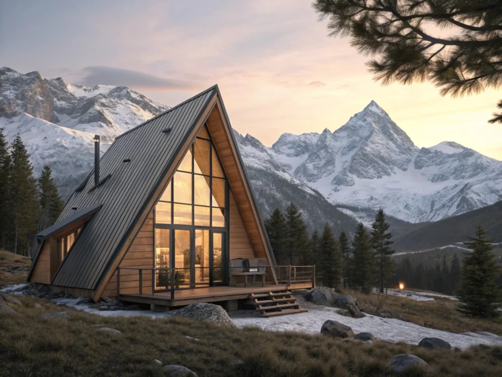 Mountain Haven 200 sq ft A-frame tiny cabin design with thermal windows