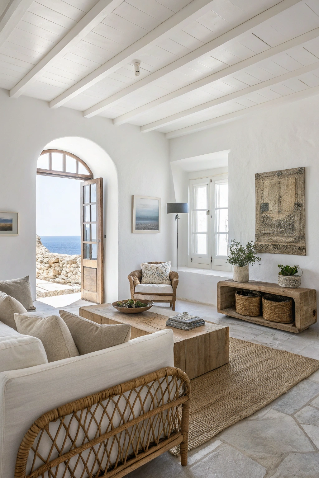 Minimalist Chelsea living room with clean lines, white walls, and simple furniture, promoting a sense of calm.