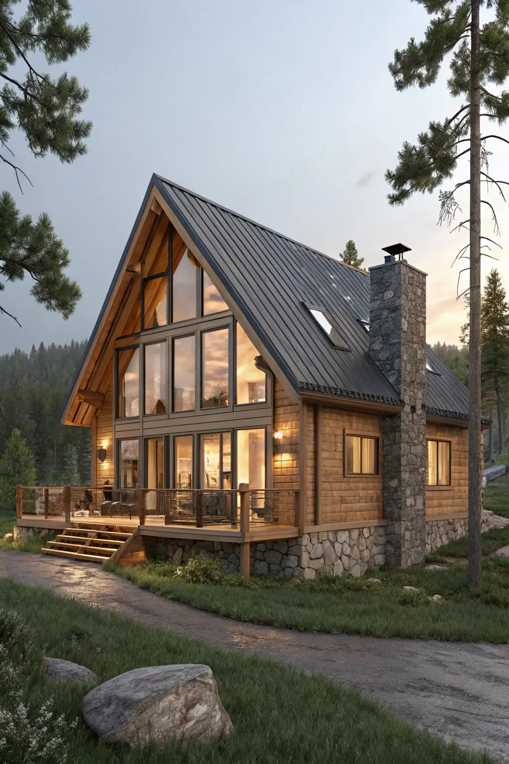 Visualizing the finished cabin house with loft design