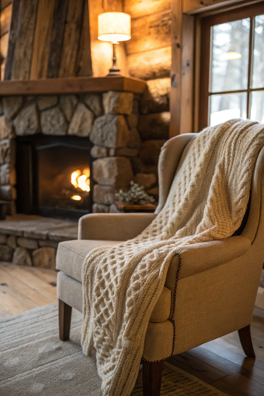 Cozy corner of a modern cabin bedroom