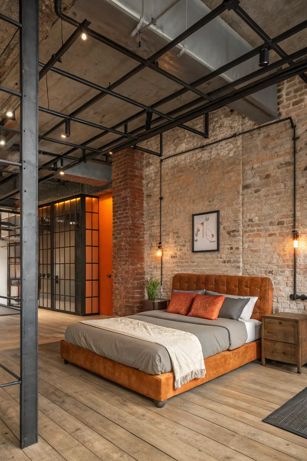 Industrial Orange Bedroom