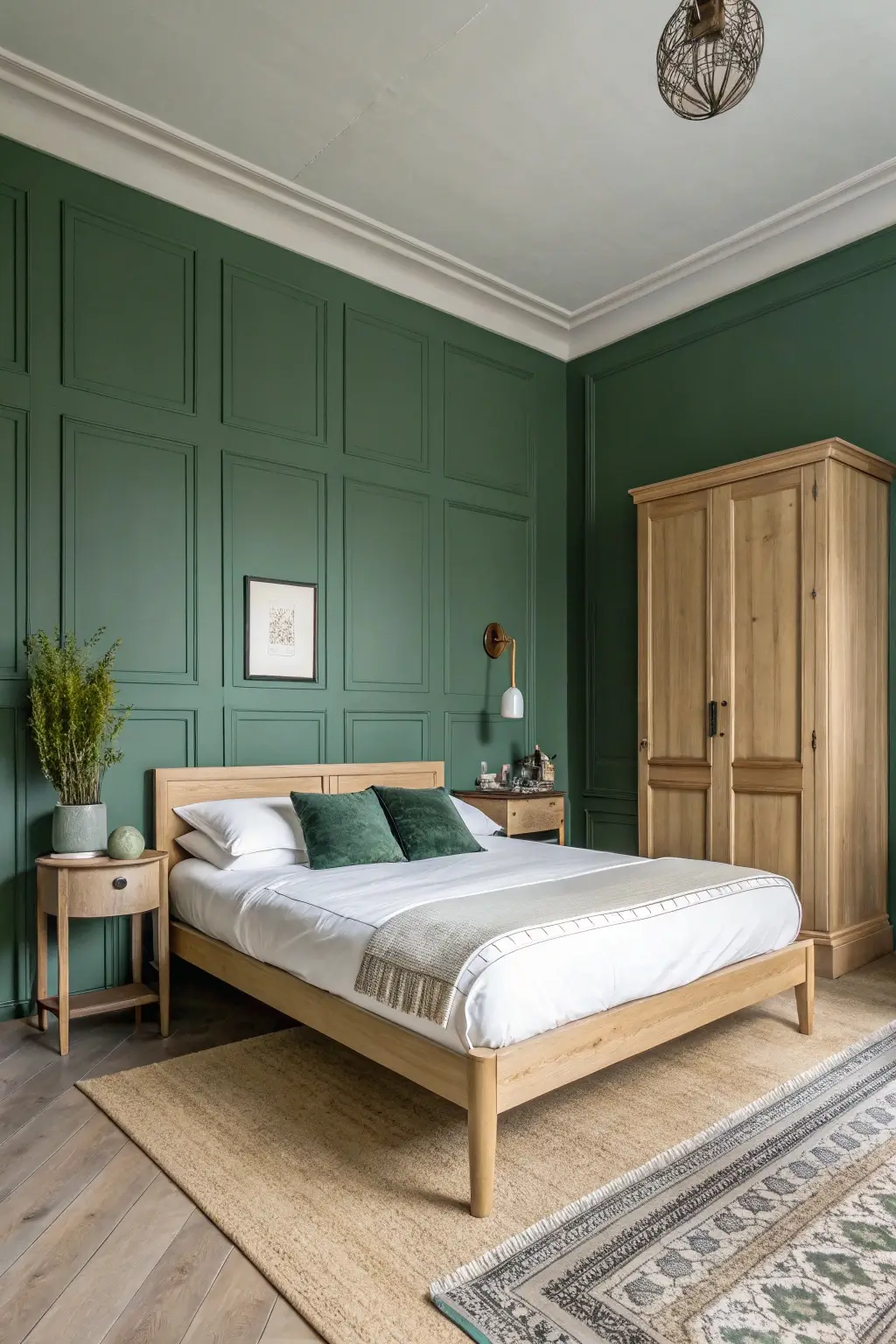 relaxing deep green bedroom