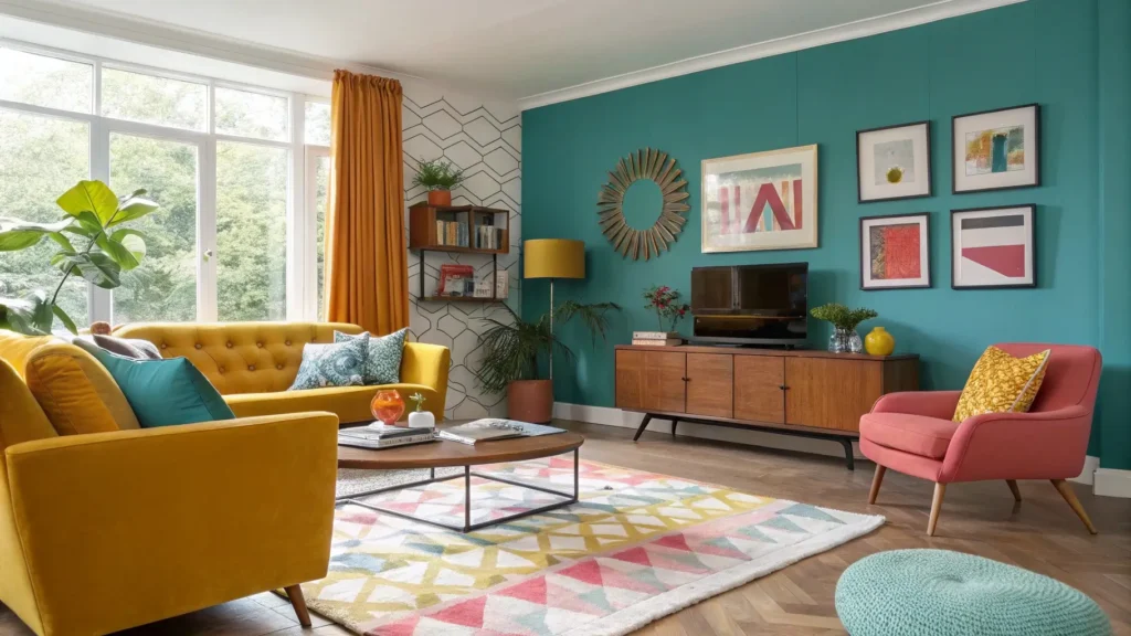 Colorful Mid-Century Modern Living Room