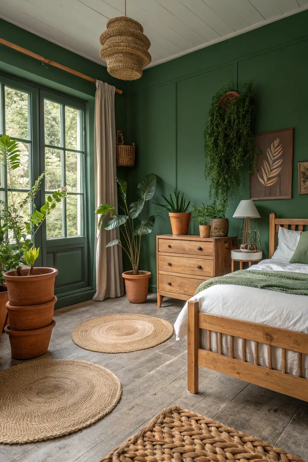 natural deep green bedroom