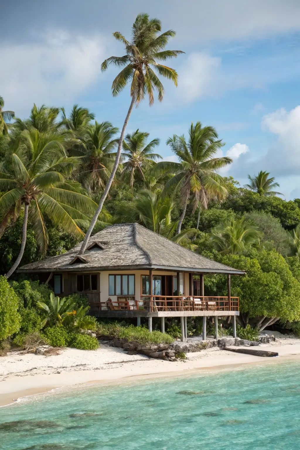 Tropical island cabin plan by the ocean.