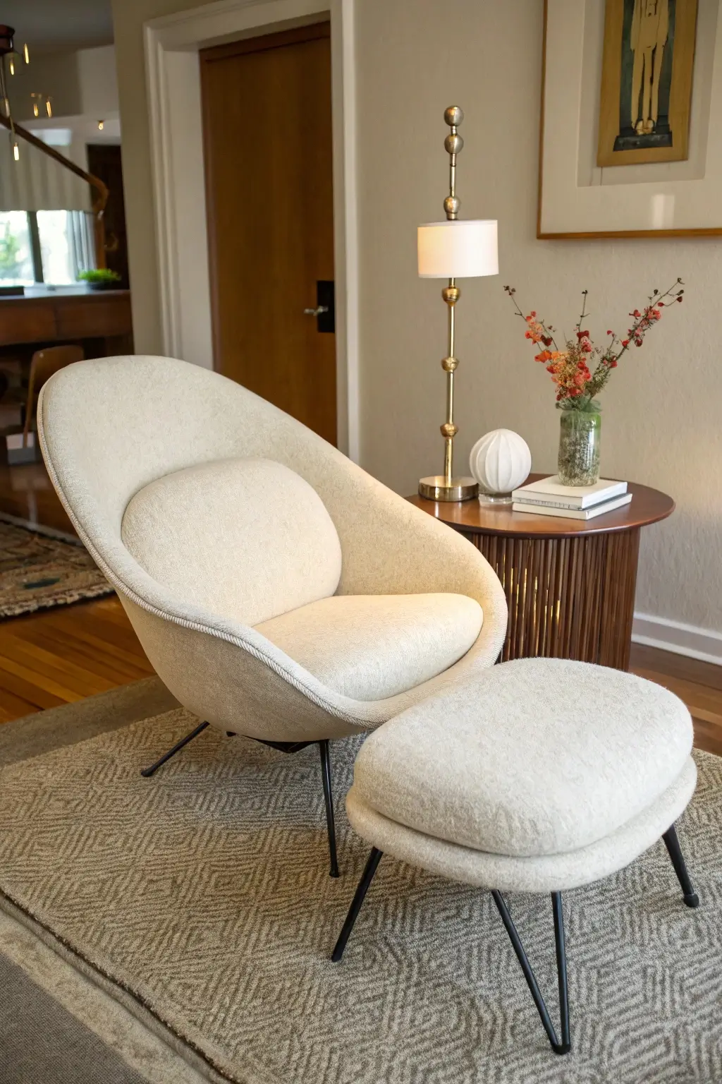 Saarinen style womb chair and ottoman in boucle fabric - top mid century modern accent chair 2025