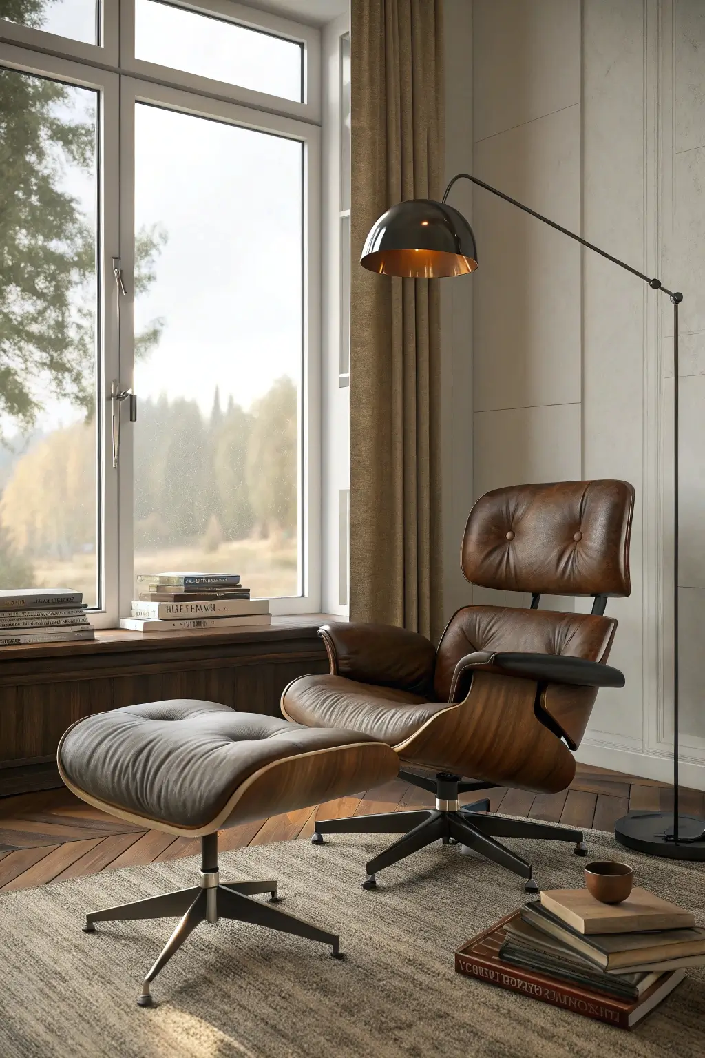 Eames style lounge chair replica in walnut and leather - top mid century modern chair 2025