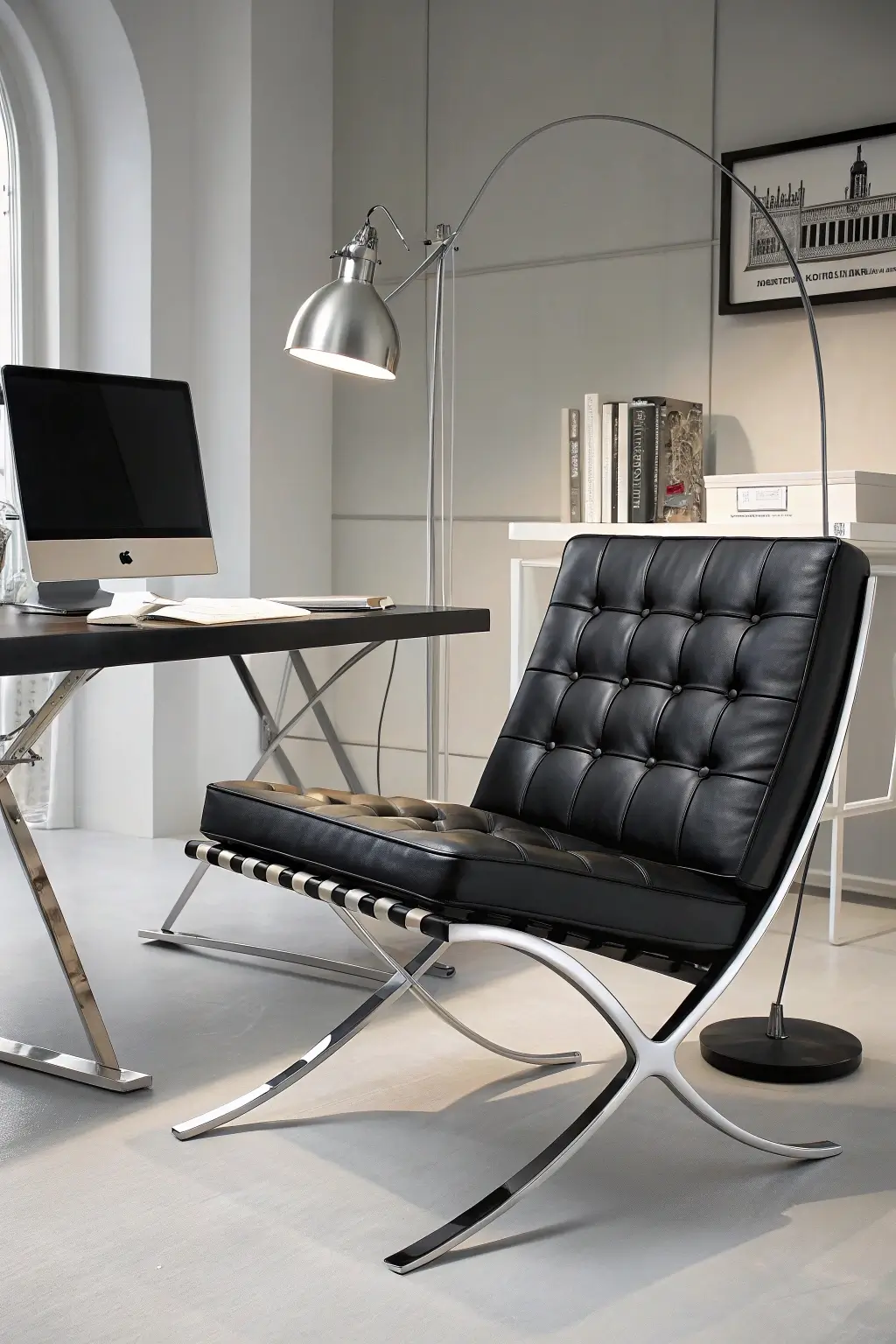 Barcelona style chair replica in stainless steel and black leather - top mid century modern office chair 2025